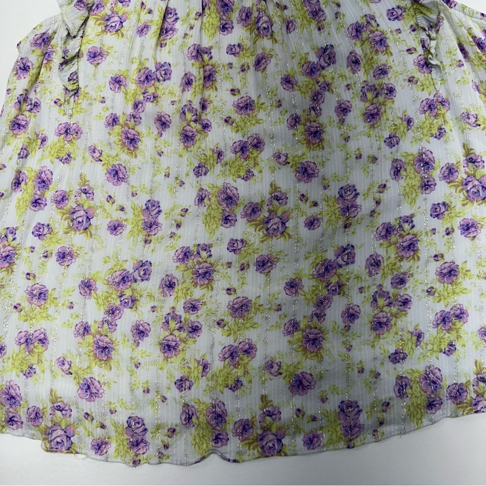Rachel Zoe Women’s Sleeveless Ruffle Floral Metallic Flowy Blouse Size Large - Picture 2 of 7